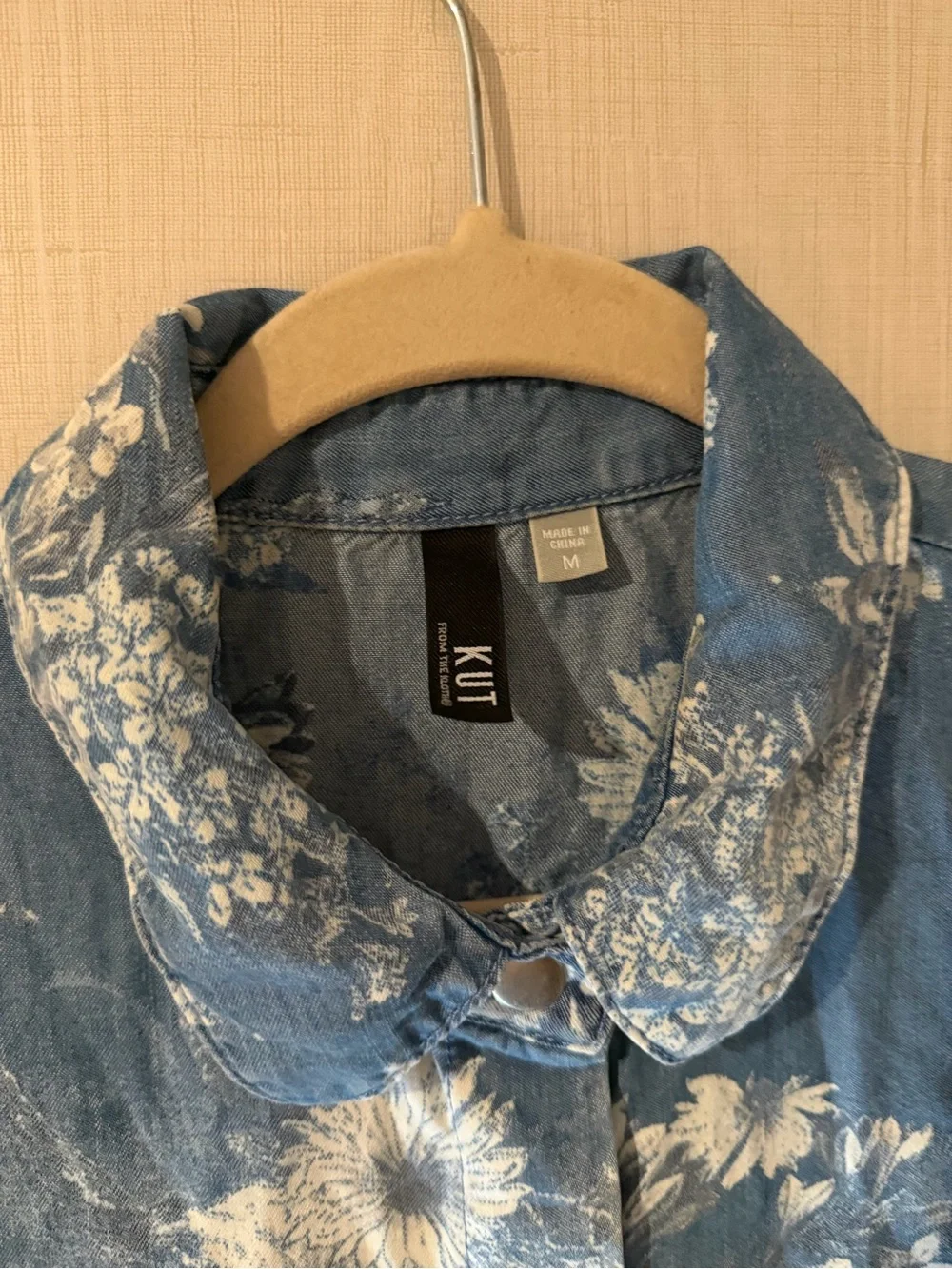 Kut From The Kloth Floral Print Chambray Mini Shift Shirt Dress Medium